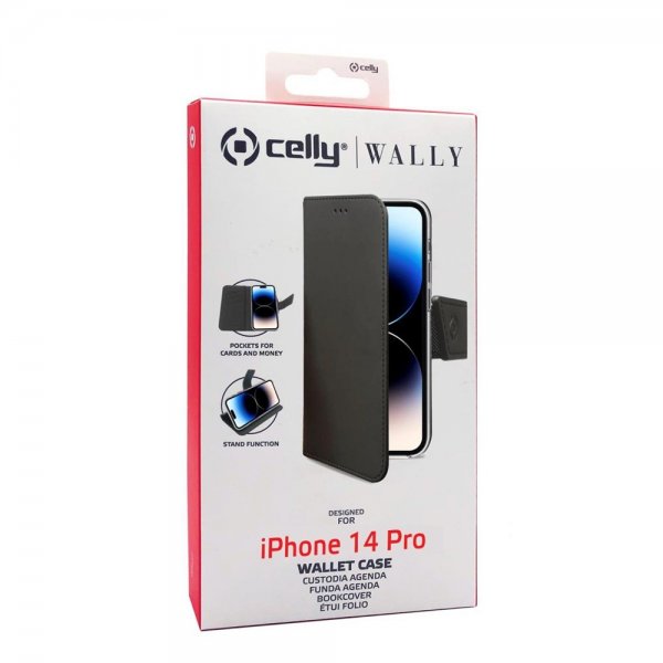 Celly iPhone 14 Pro Fodral Wally Wallet Case Svart