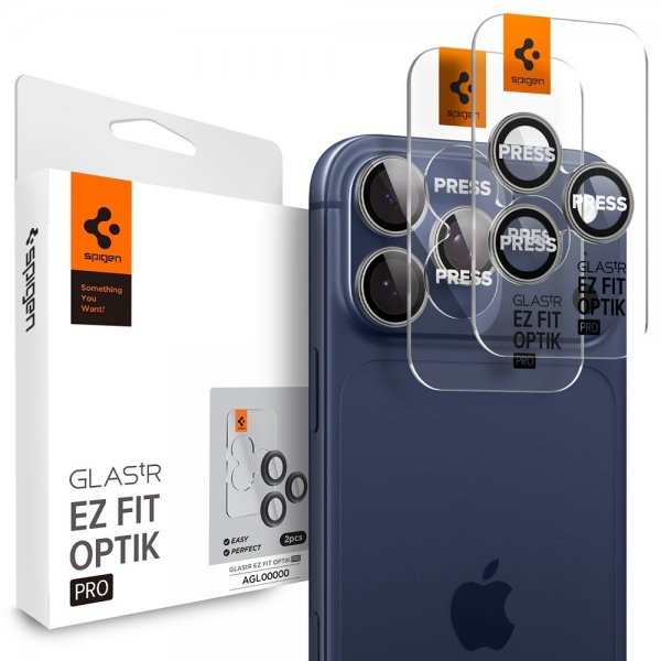 Spigen iPhone 14/15/16/17 Pro & Pro Max Kameraskydd GLAS.tR EZ Fit Optik Pro 2-pack Grå