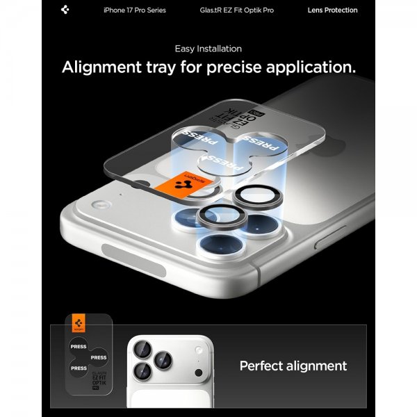 Spigen iPhone 14/15/16/17 Pro & Pro Max Kameraskydd GLAS.tR EZ Fit Optik Pro 2-pack Grå