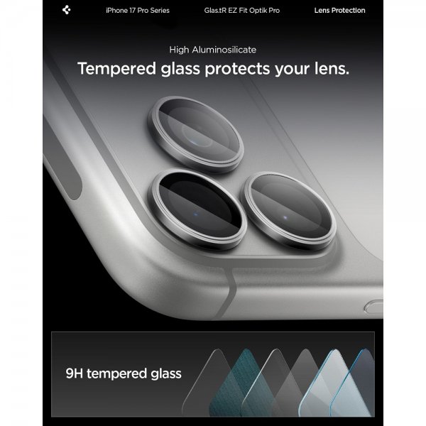 Spigen iPhone 14/15/16/17 Pro & Pro Max Kameraskydd GLAS.tR EZ Fit Optik Pro 2-pack Grå