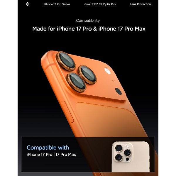 Spigen iPhone 14/15/16/17 Pro & Pro Max Kameraskydd GLAS.tR EZ Fit Optik Pro 2-pack Orange