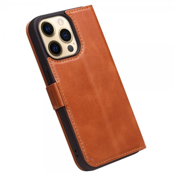 Qialino iPhone 14 Pro Max Fodral Äkta Läder Brun