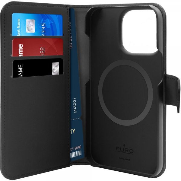 Puro iPhone 14 Pro Max Fodral Detachable MagSafe Wallet Case Svart