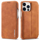 Lc.Imeeke iPhone 14 Pro Max Fodral Flip Ljusbrun