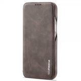 Lc.Imeeke iPhone 14 Pro Max Fodral Flip Mörkbrun