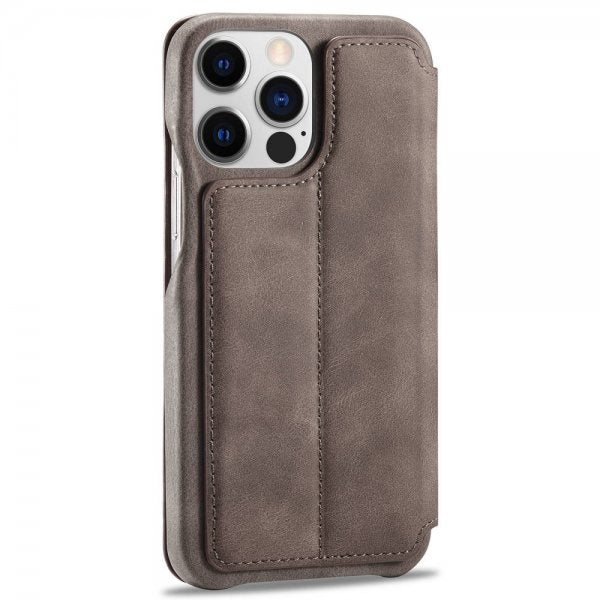 Lc.Imeeke iPhone 14 Pro Max Fodral Flip Mörkbrun