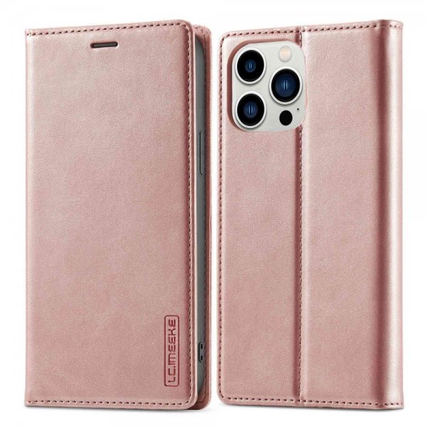 Lc.Imeeke iPhone 14 Pro Max Fodral med Kortfack Flip Rosa