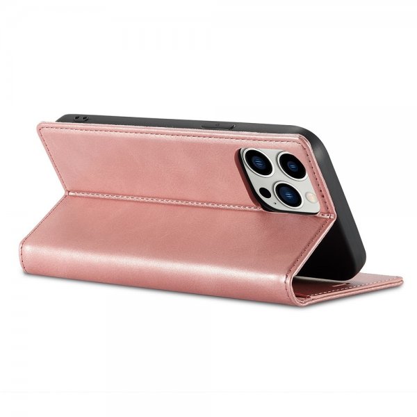 Lc.Imeeke iPhone 14 Pro Max Fodral med Kortfack Flip Rosa