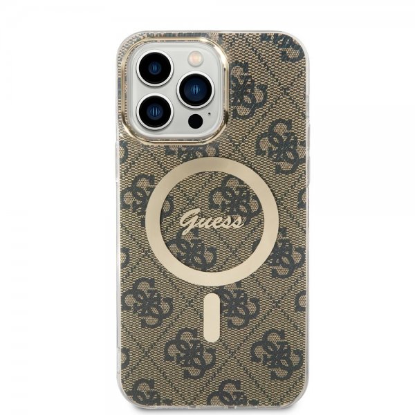 Guess iPhone 14 Pro Max Skal 4G Pattern MagSafe Brun