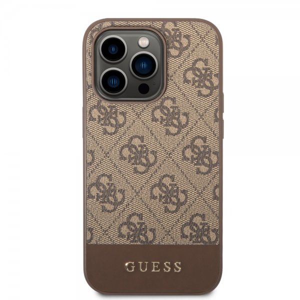 Guess iPhone 14 Pro Max Skal Bottom Stripe Metal Logo Brun