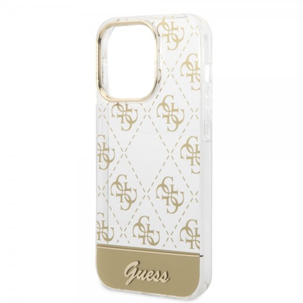 Guess iPhone 14 Pro Max Skal Bottom Stripe Script Logo Guld