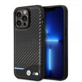 BMW iPhone 14 Pro Max Skal Carbon Effect Printed Logo Svart
