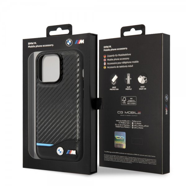 BMW iPhone 14 Pro Max Skal Carbon Effect Printed Logo Svart