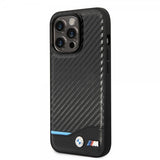 BMW iPhone 14 Pro Max Skal Carbon Effect Printed Logo Svart