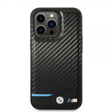 BMW iPhone 14 Pro Max Skal Carbon Effect Printed Logo Svart
