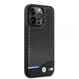 BMW iPhone 14 Pro Max Skal Carbon Effect Printed Logo Svart