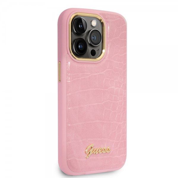 Guess iPhone 14 Pro Max Skal Croco Rosa