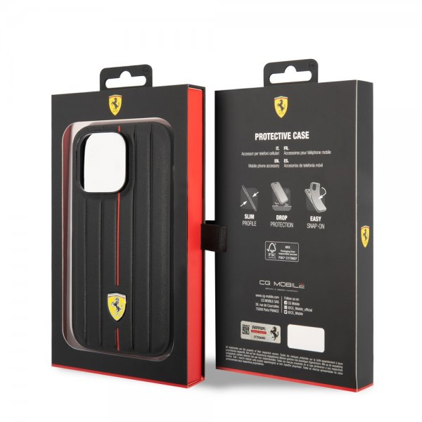 Ferrari iPhone 14 Pro Max Skal Embossed Stripes Röd