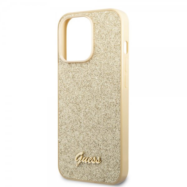 Guess iPhone 14 Pro Max Skal Glitter Flakes Metal Logo Guld