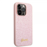 Guess iPhone 14 Pro Max Skal Glitter Flakes Metal Logo Rosa