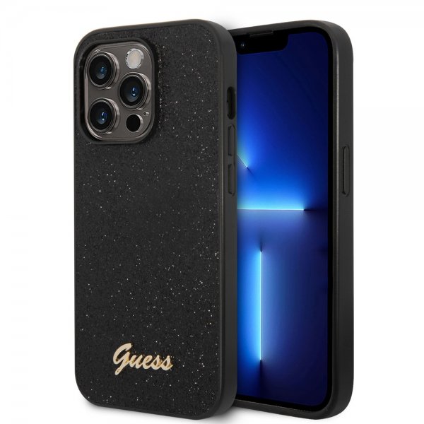 Guess iPhone 14 Pro Max Skal Glitter Flakes Metal Logo Svart
