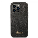 Guess iPhone 14 Pro Max Skal Glitter Flakes Metal Logo Svart