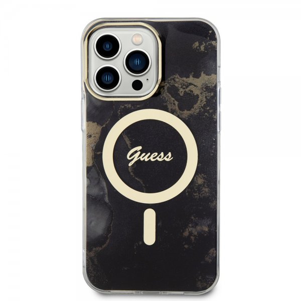 Guess iPhone 14 Pro Max Skal Golden Marble MagSafe Svart
