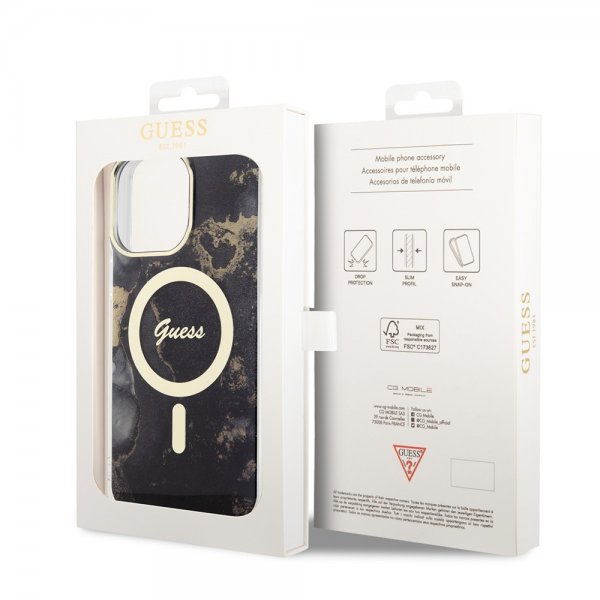 Guess iPhone 14 Pro Max Skal Golden Marble MagSafe Svart