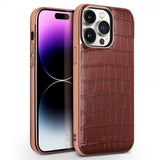 Qialino iPhone 14 Pro Max Skal Krokodilmönster MagSafe Brun