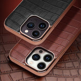 Qialino iPhone 14 Pro Max Skal Krokodilmönster MagSafe Brun