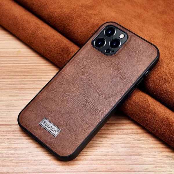 Sulada iPhone 14 Pro Max Skal Lädertextur Brun