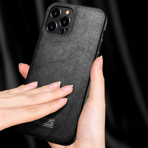Sulada iPhone 14 Pro Max Skal Lädertextur Svart