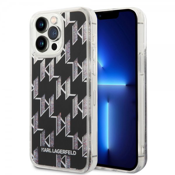 Karl Lagerfeld iPhone 14 Pro Max Skal Liquid Glitter Monogram Svart