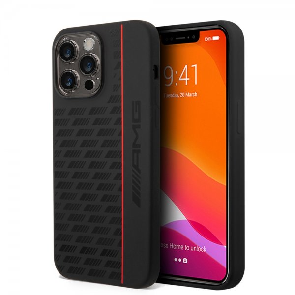 AMG iPhone 14 Pro Max Skal Liquid Silicone Carbon Pattern Svart
