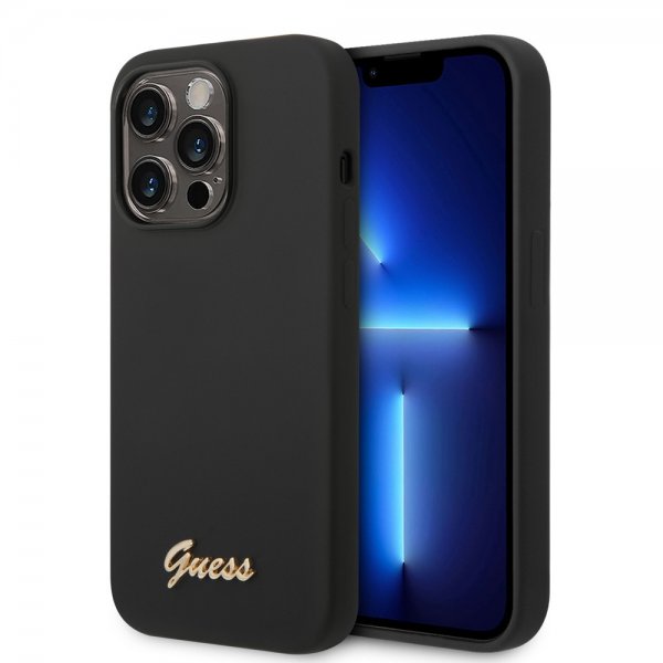 Guess iPhone 14 Pro Max Skal Liquid Silicone Metal Logo Svart