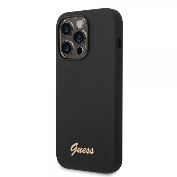 Guess iPhone 14 Pro Max Skal Liquid Silicone Metal Logo Svart