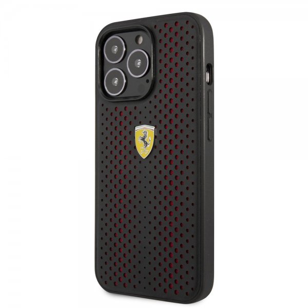 Ferrari iPhone 14 Pro Max Skal Logo Perforerad Svart Röd