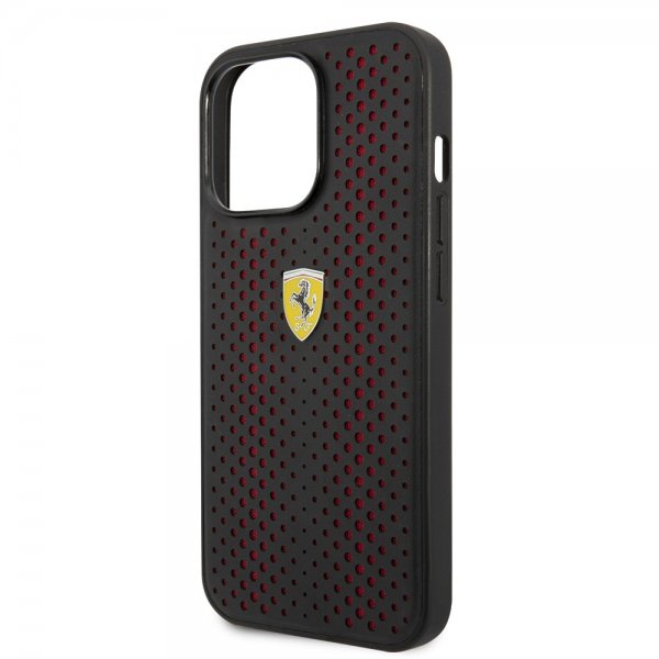 Ferrari iPhone 14 Pro Max Skal Logo Perforerad Svart Röd