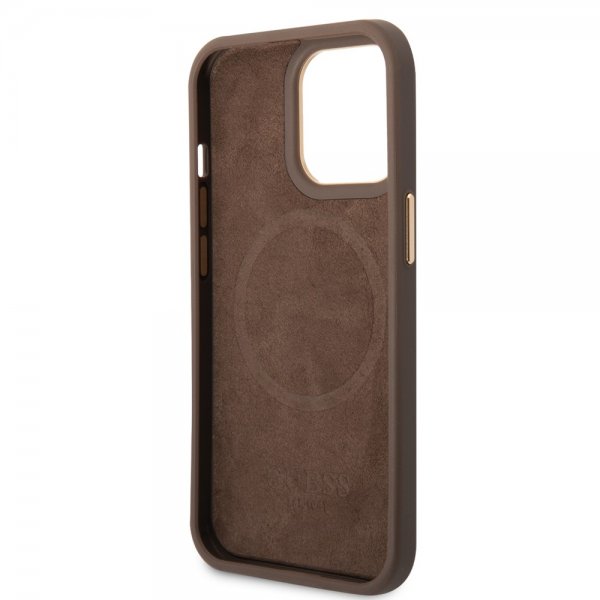 Guess iPhone 14 Pro Max Skal Metal Plate Logo MagSafe Brun