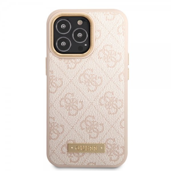 Guess iPhone 14 Pro Max Skal Metal Plate Logo MagSafe Rosa