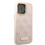 Guess iPhone 14 Pro Max Skal Metal Plate Logo MagSafe Rosa