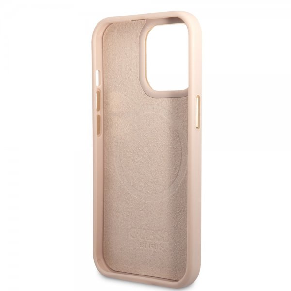Guess iPhone 14 Pro Max Skal Metal Plate Logo MagSafe Rosa