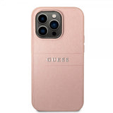 Guess iPhone 14 Pro Max Skal Saffiano Metal Logo Stripes Rosa