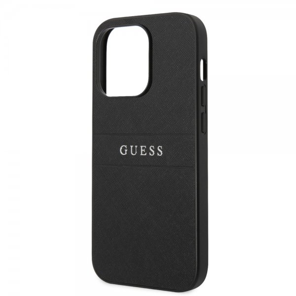 Guess iPhone 14 Pro Max Skal Saffiano Metal Logo Stripes Svart