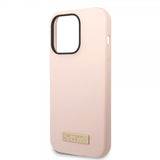 Guess iPhone 14 Pro Max Skal Silicone Metal Plate MagSafe Rosa