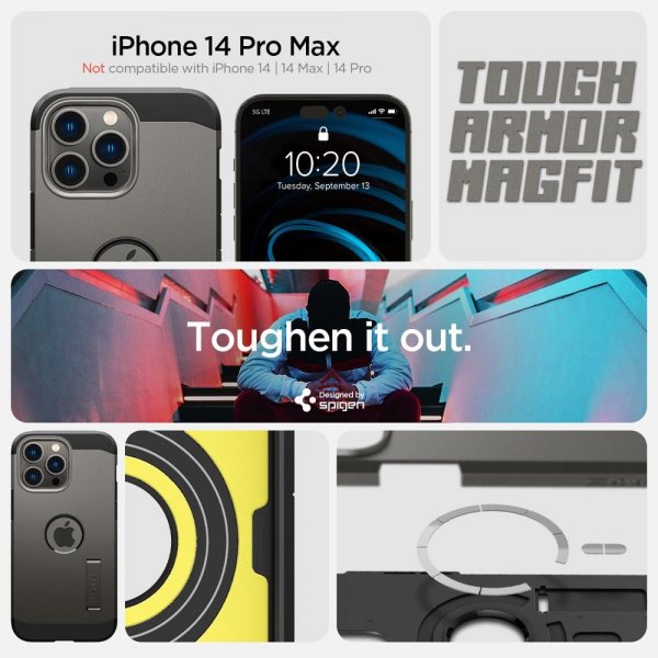 Spigen iPhone 14 Pro Max Skal Tough Armor MagFit Gunmetal