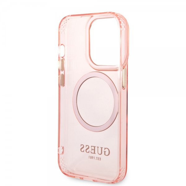 Guess iPhone 14 Pro Max Skal Translucent MagSafe Rosa