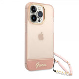 Guess iPhone 14 Pro Max Skal Translucent with Strap Rosa