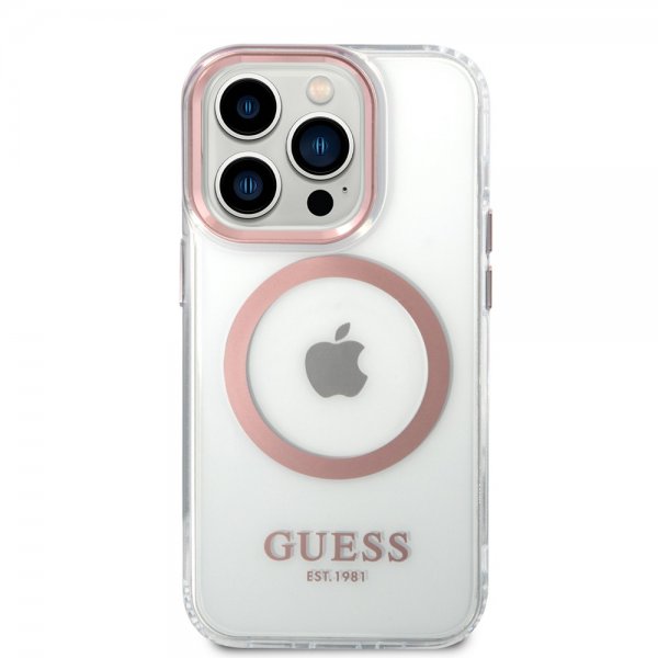 Guess iPhone 14 Pro Max Skal Transparent MagSafe Rosa Transparent