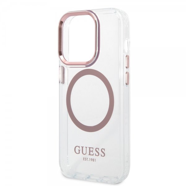 Guess iPhone 14 Pro Max Skal Transparent MagSafe Rosa Transparent